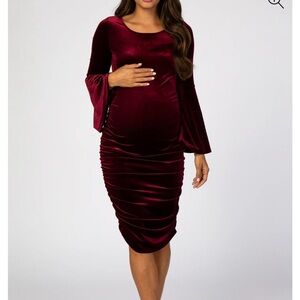 Elegant Burgundy Velvet Maternity Dress